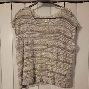 Eileen Fisher Gray Linen Blend Crochet Open Knit Sleeveless Pullover Size L